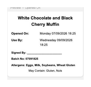 Opened On label example from Prepsheets