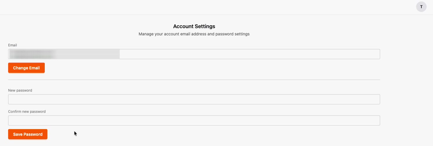 The Account Settings page in Prepsheets showing the new password fields and Save Password button