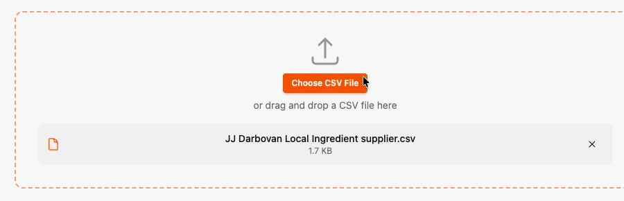 The JJ Darboven CSV file added to the Bulk Import upload area